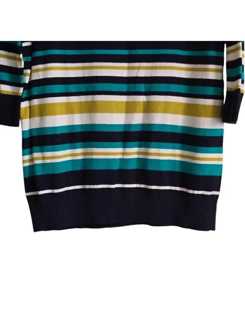 Ann Taylor Striped 3/4 Sleeve Round Neckline Top Sz L